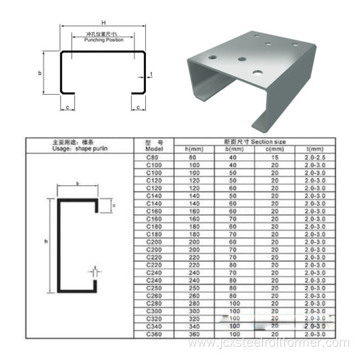 Section Roof CZ Shape Purlin Roll Forming Machine